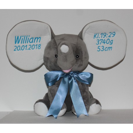Grå Elefant bamse med navn