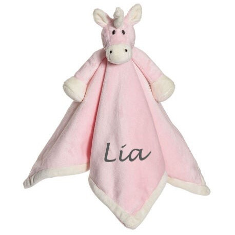 Teddykompaniet Lyserød enhjørning nusseklud med navn på