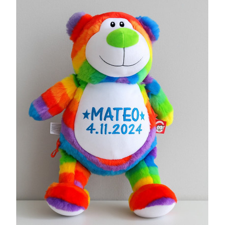 Personlig regnbue bamse med navn broderet
