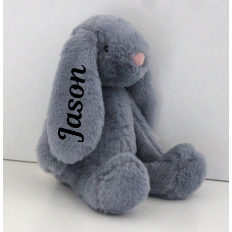 Sød blå bamse med navn til nyfødt eller fødselsdag