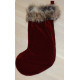 Velour Julestrømpe i rød med navn og lang pels