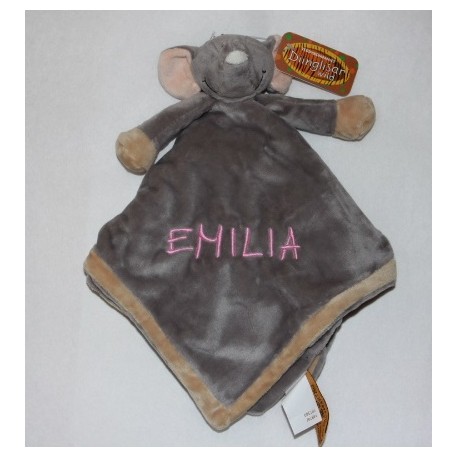 Brodering på Elefant nusseklud. Personlig nusseklud med navn på