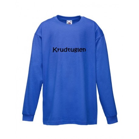 Blå langærmet børne t-shirt med tekst på