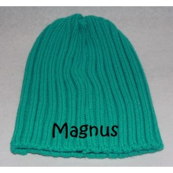 Tykisgrøn beanie hue med navn på