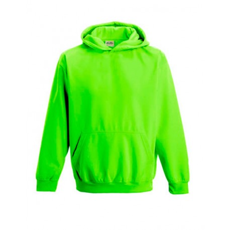 Neongrøn børne hættetrøje med navn 7/8 år
